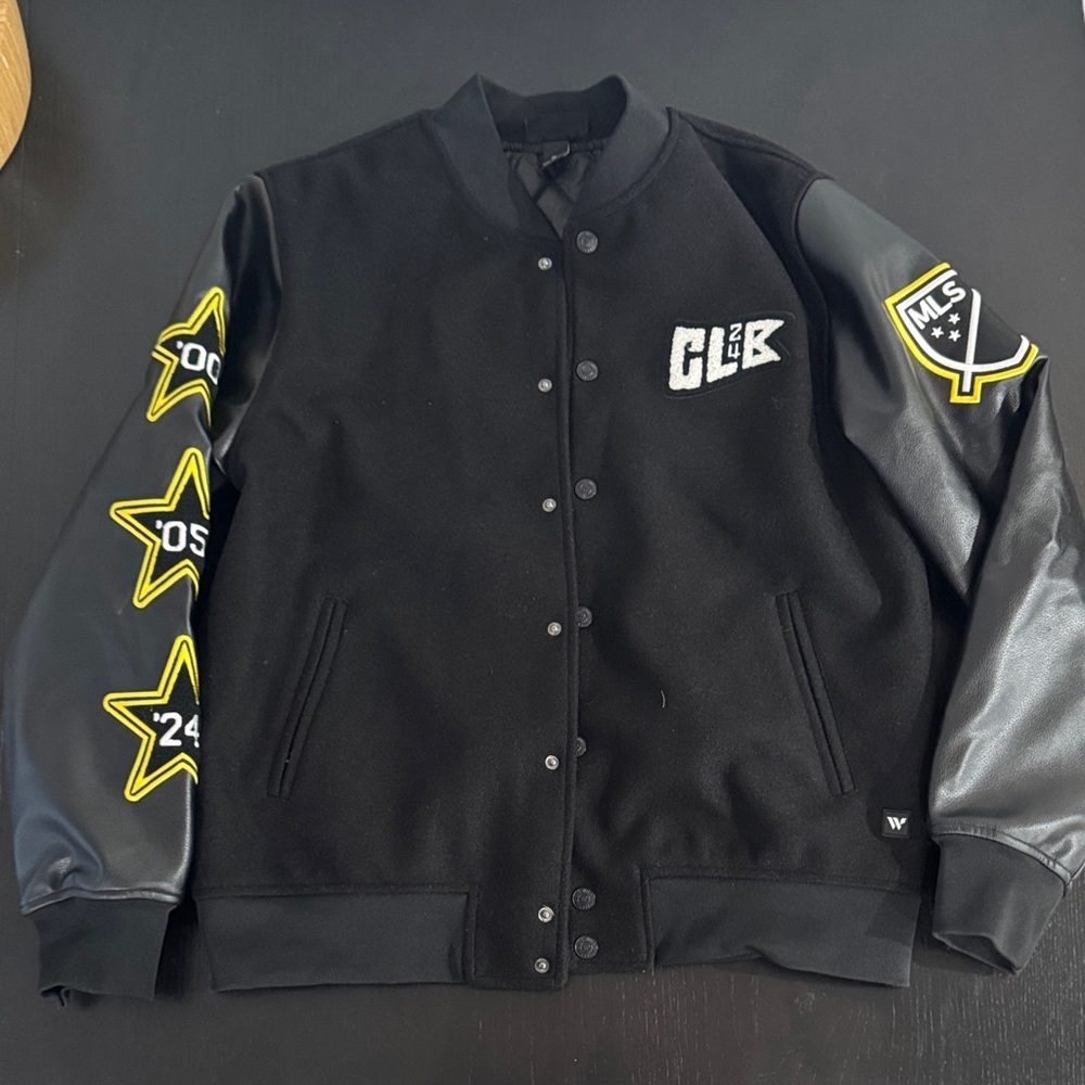 MLS Black Varsity Jacket with Leather Sleeves